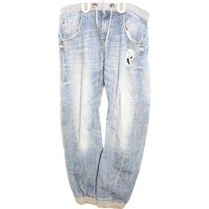 River Island Men's Light Wash Distressed Drawstring Waist Denim Joggers Size 32